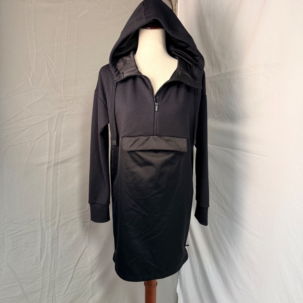 Athleta radiant hybrid Hoodie Dress Women XS Black Quarter Zip Side Slit Pocket